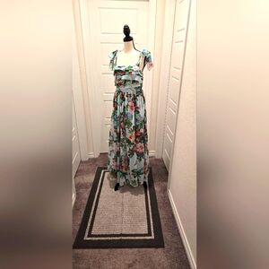 Women's summer dresses casual sleeveless bow tie straps ruffle floral maxi dress